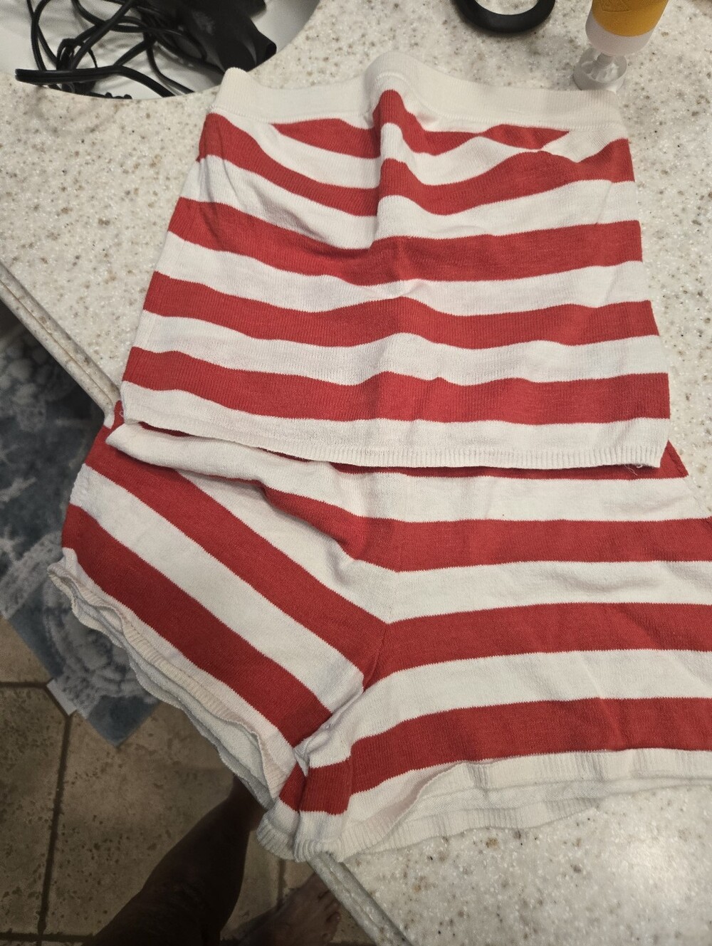 FREE PEOPLE red & White Striped Women’s Knit Shorts Set